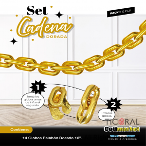 SET DE GLOBOS CADENA ORO 14 UNIDADES X 1